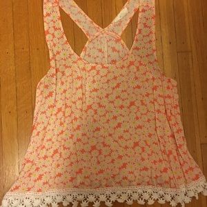 Floral Tank Top, Orange with Daisies